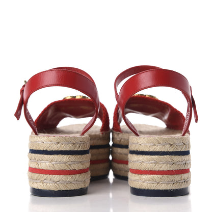 Gucci Cotton Malaga Kid Crochet Pearly GG Lilibeth Espadrille Platform Sandals 39 Hibiscus Red 7 of 13
