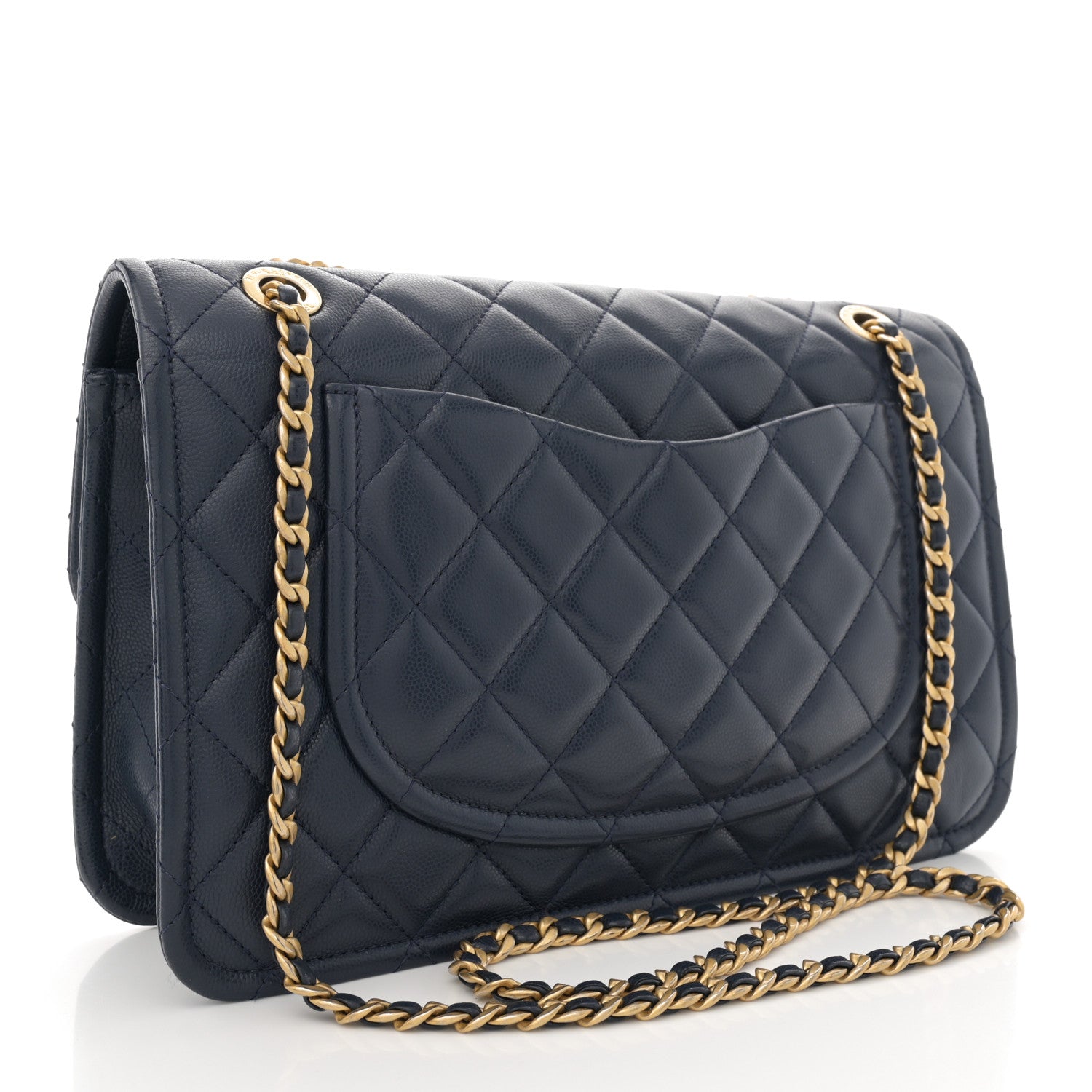Chanel Caviar Quilted Large Sweet Classic Flap Navy Blue 1582757
