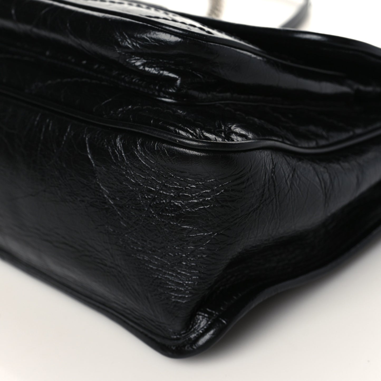 Crinkled Calfskin Matelasse Monogram Medium Niki Chain Satchel Black