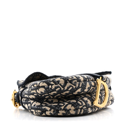 Christian Dior Oblique Embroidered Saddle Bag Blue 4 of 11