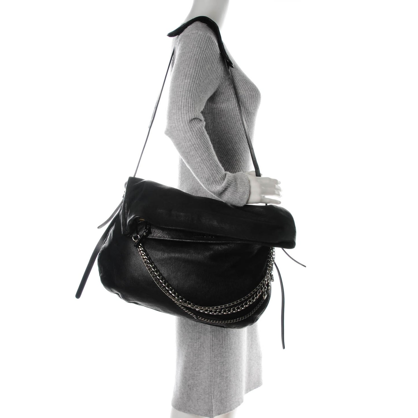 Lambskin Large Biker Hobo Black