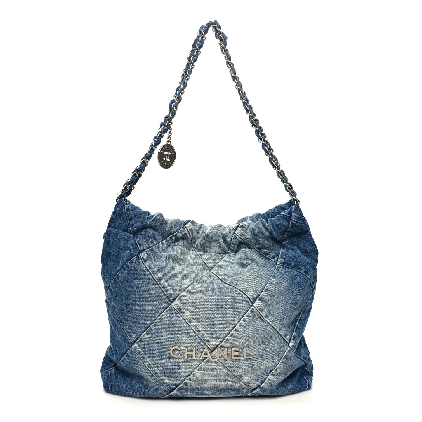 Denim Quilted Small Chanel 22 Blue