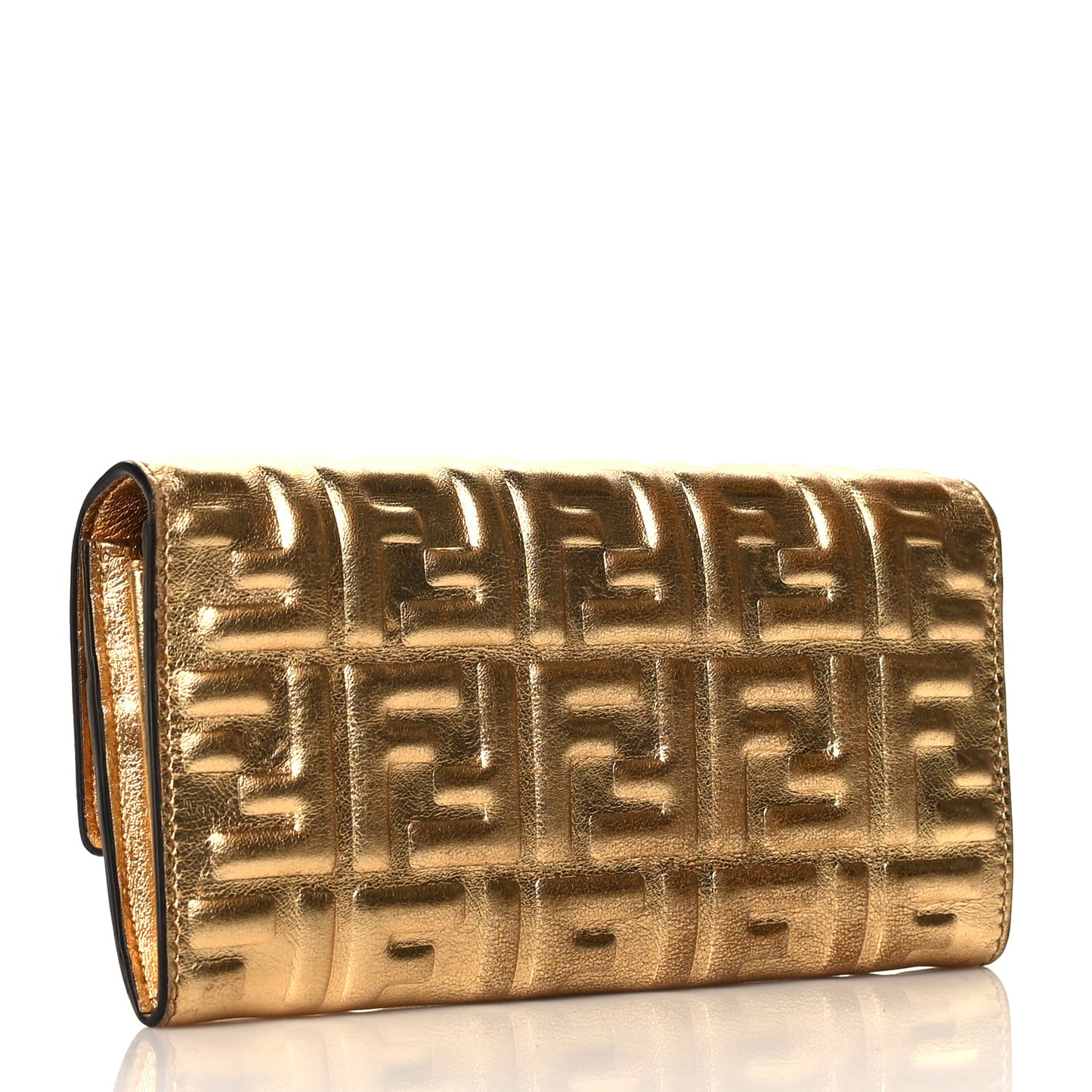 Vitello Catalan Mirror FF 1974 Embossed Continental Wallet Gold