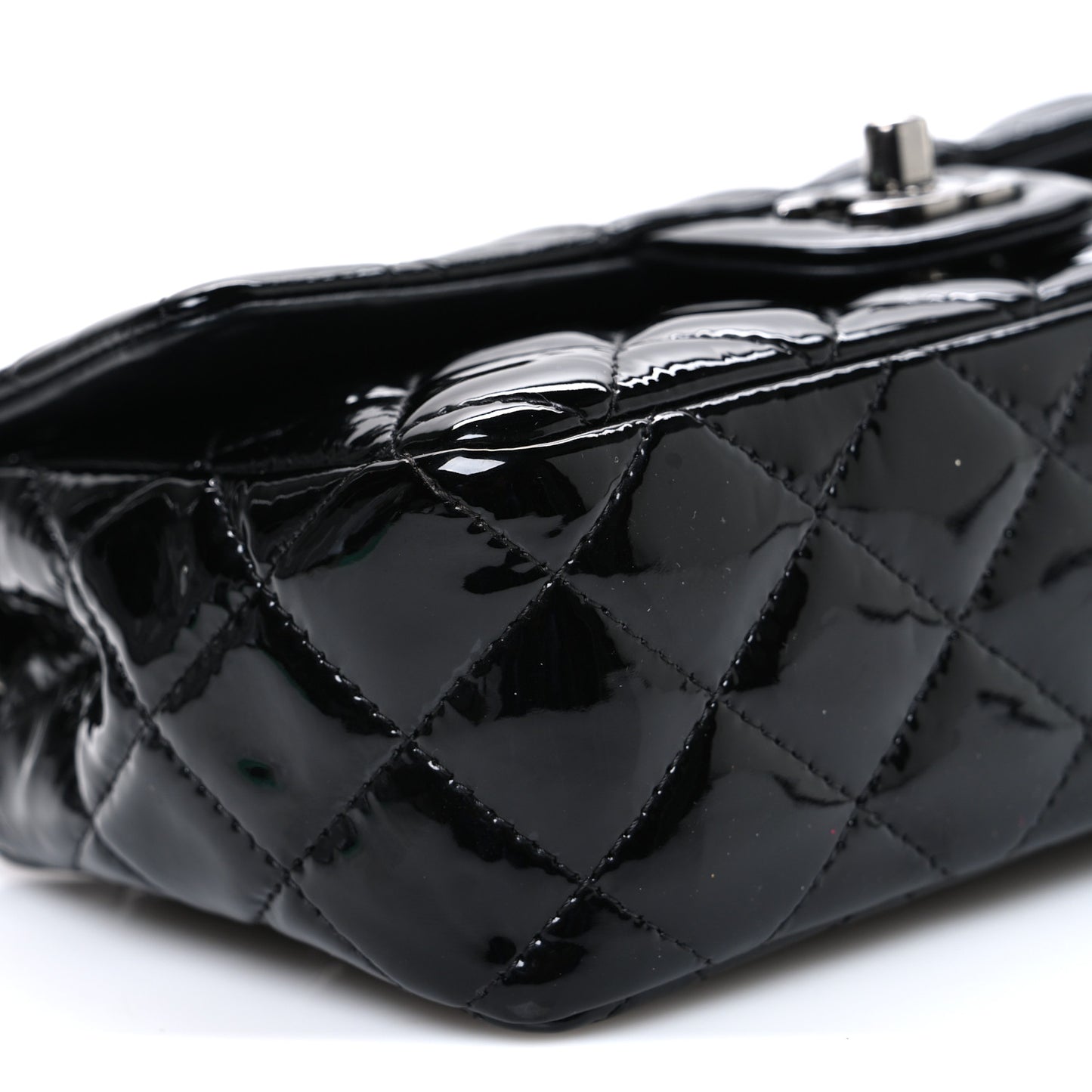 Patent Calfskin Quilted Mini Rectangular Flap Black