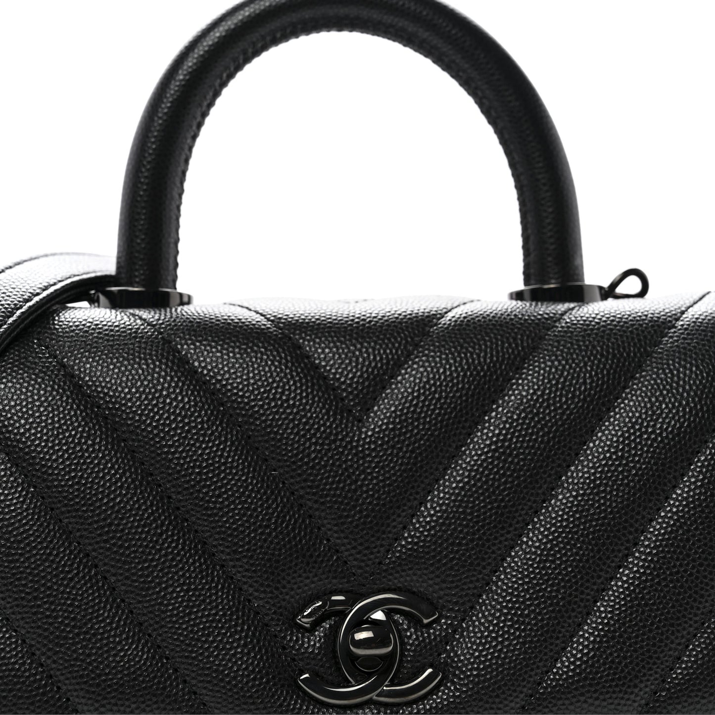 Caviar Chevron Quilted Extra Mini Coco Handle Flap So Black