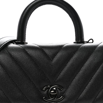 Chanel Caviar Chevron Quilted Extra Mini Coco Handle Flap So Black 8 of 11