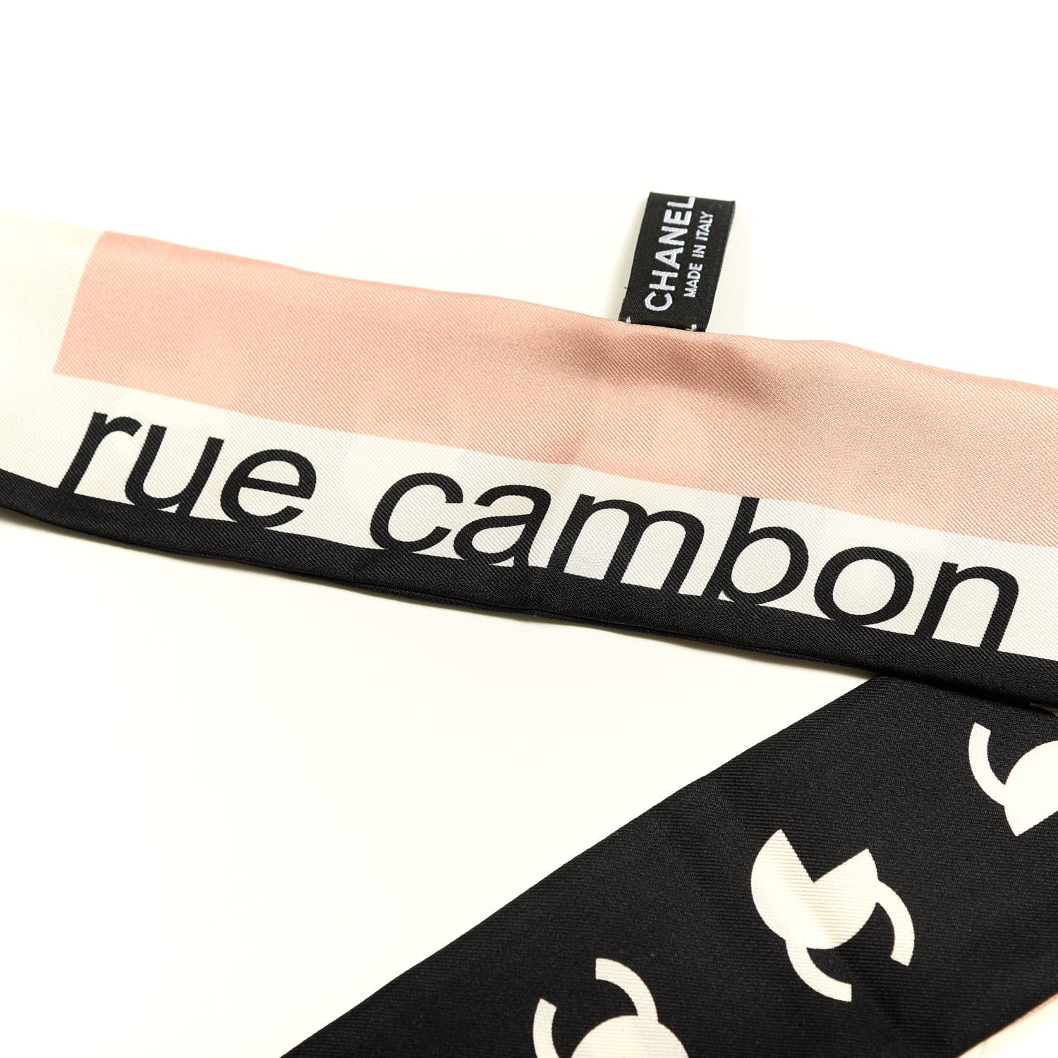 Chanel Silk 31 Rue Cambon CC Slim Bandeau Scarf Ecru Pink Black 3 of 4