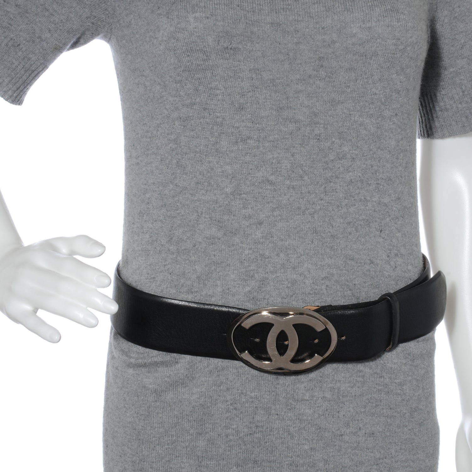 Chanel Leather CC Logo Belt 95 38 Black 2 of 5