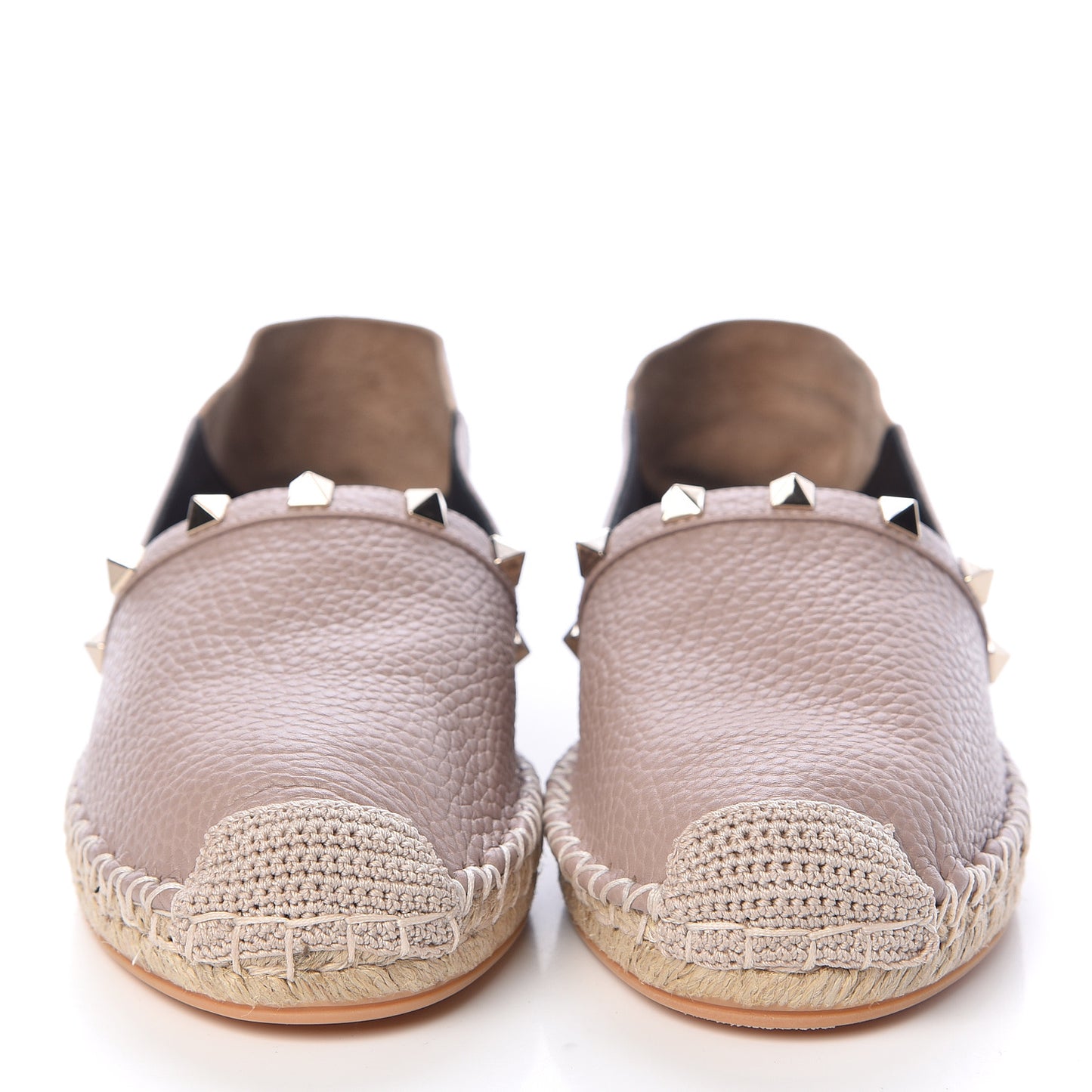 Pebbled Calfskin Rockstud Espadrilles 37 Poudre