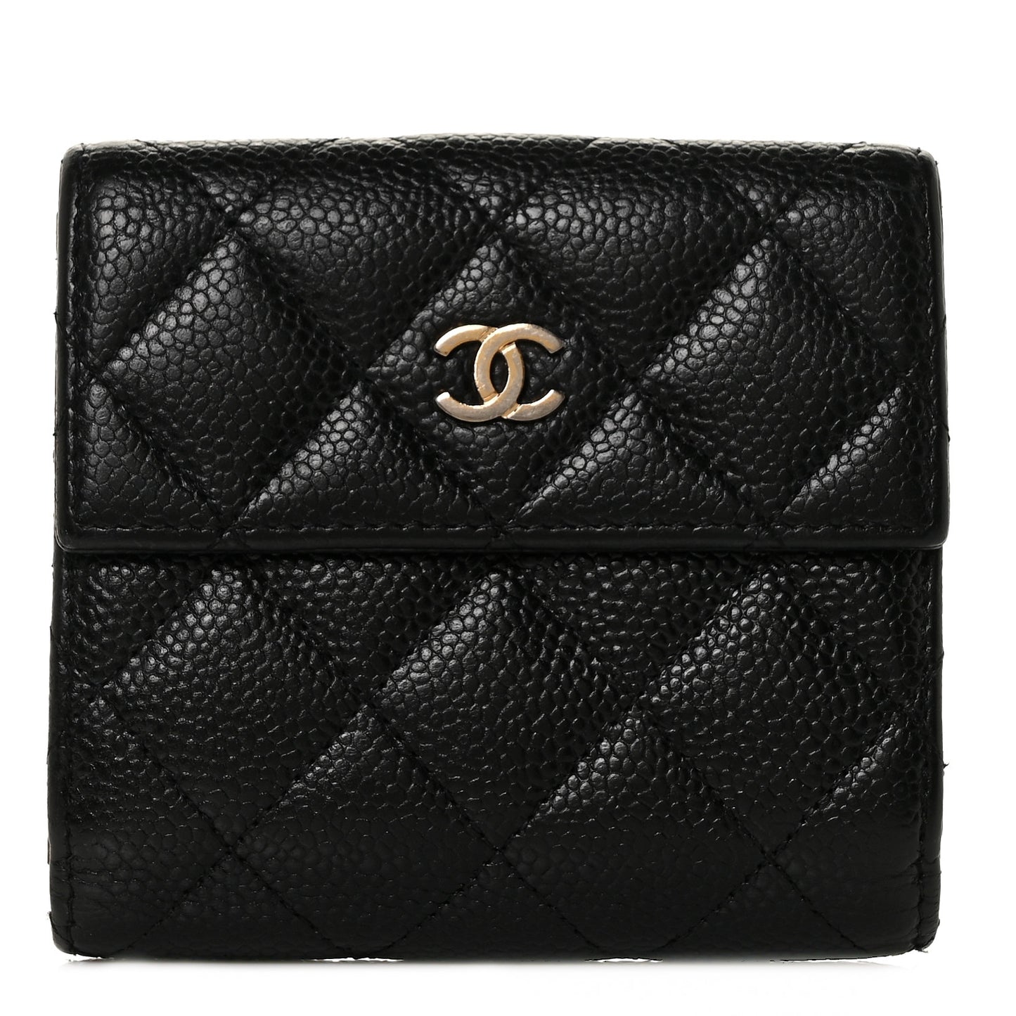 Caviar Quilted Compact French Flap Wallet Black