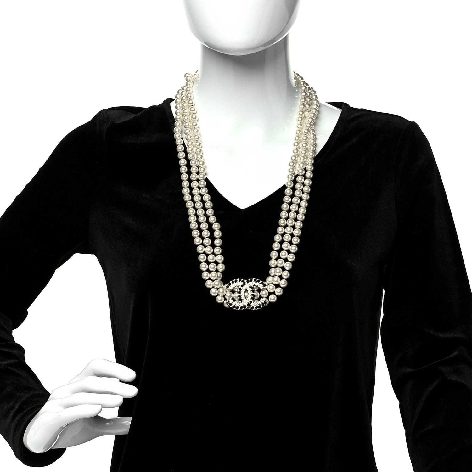 Chanel Pearl Chain Lambskin Multi-Strand CC Necklace Black Gold 2 of 5