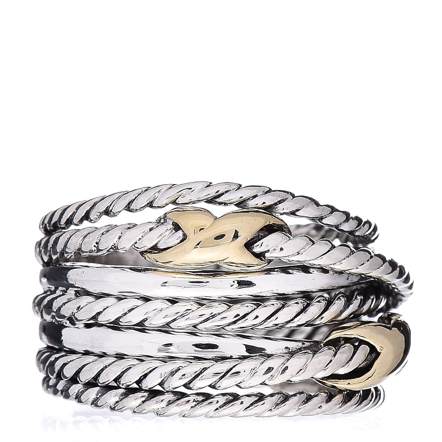 David Yurman Sterling Silver 18K Yellow Gold Double X Crossover Ring 52 6 1 of 4