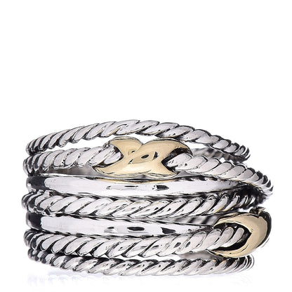 David Yurman Sterling Silver 18K Yellow Gold Double X Crossover Ring 52 6 1 of 4