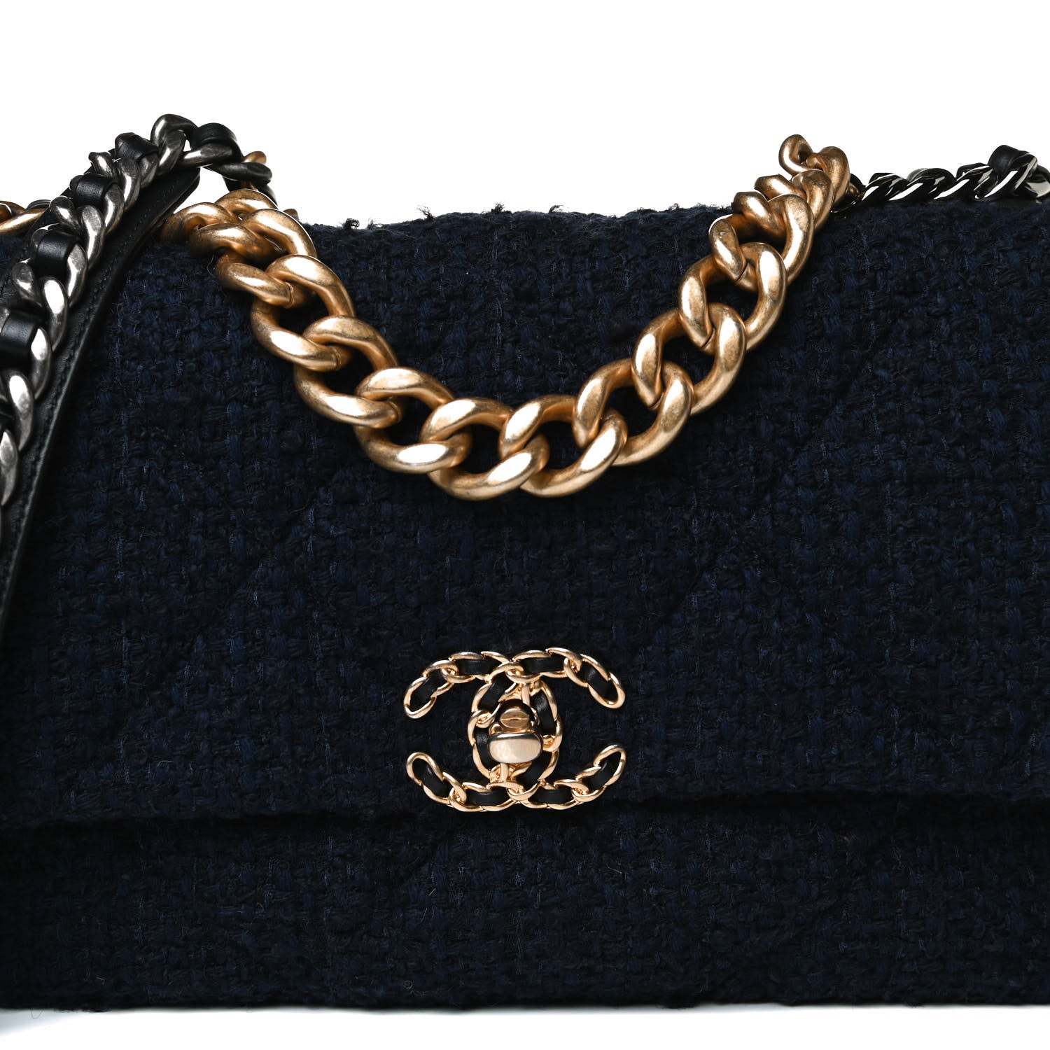 Chanel Tweed Quilted Large Chanel 19 Flap Navy Blue 7 of 16