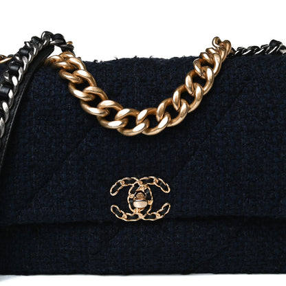 Chanel Tweed Quilted Large Chanel 19 Flap Navy Blue 7 of 16