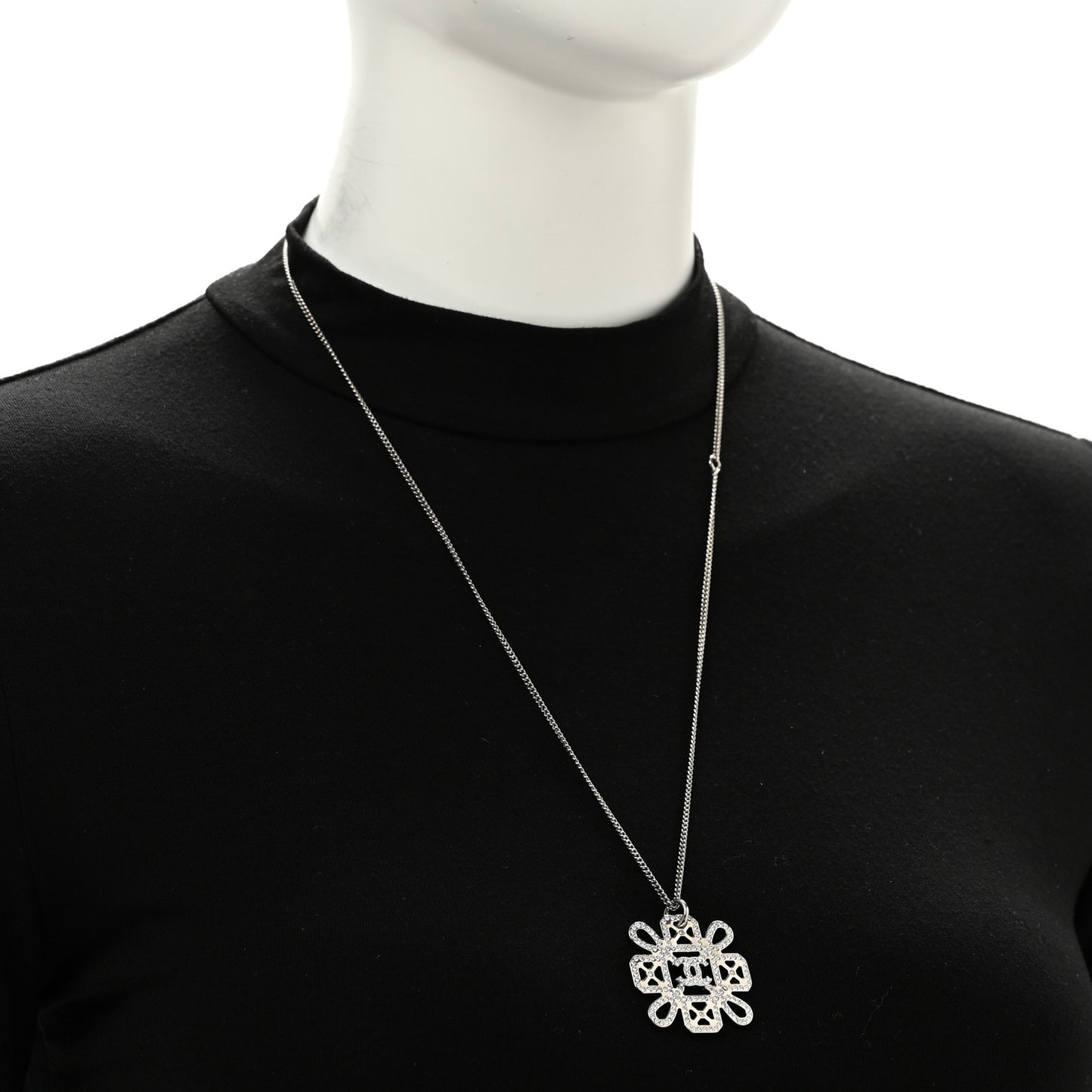 Crystal Strass Cross CC Pendant Necklace Silver
