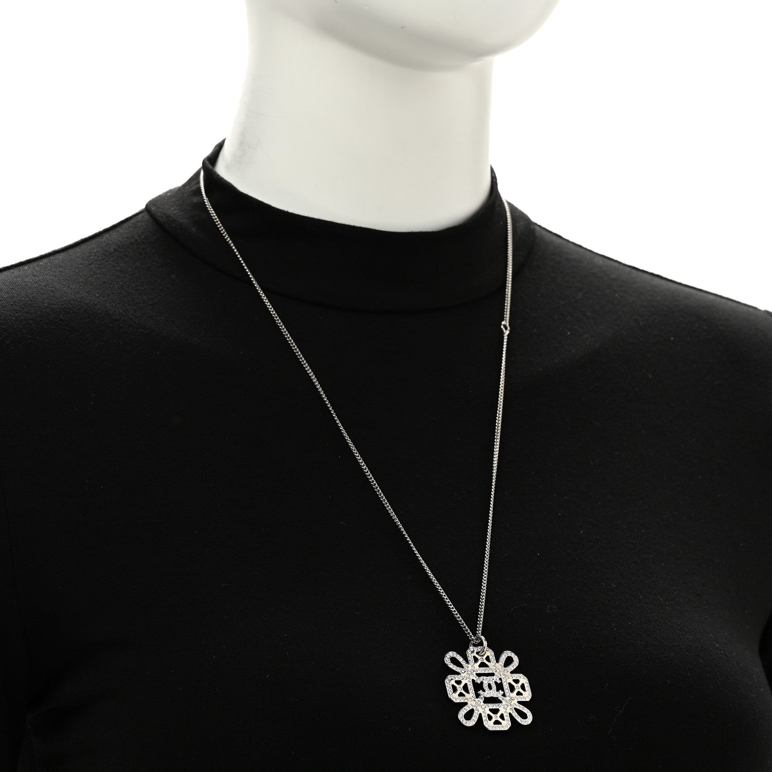 Chanel Crystal Strass Cross CC Pendant Necklace Silver 2 of 5
