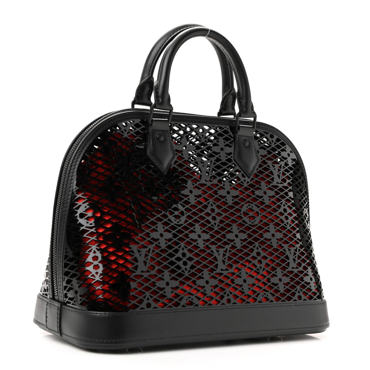 Patent Calfskin Laced Monogram Alma PM Black