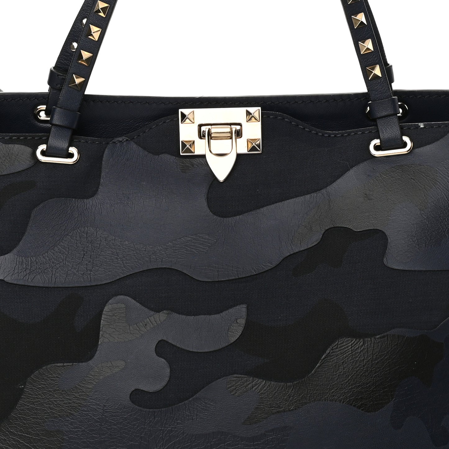 Nappa Canvas Camouflage Medium Rockstud Tote Marine