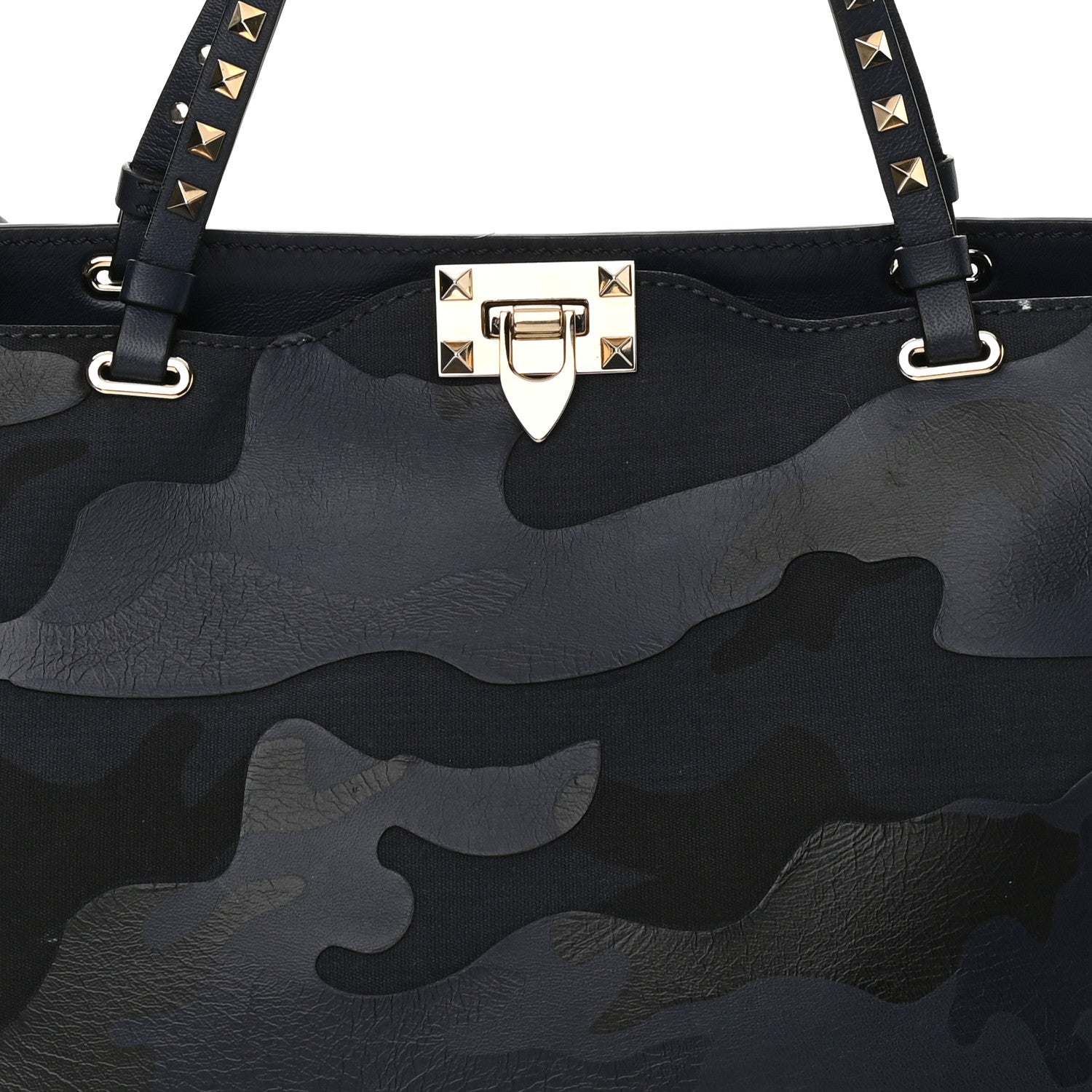 Valentino Garavani Nappa Canvas Camouflage Medium Rockstud Tote Marine 11 of 14