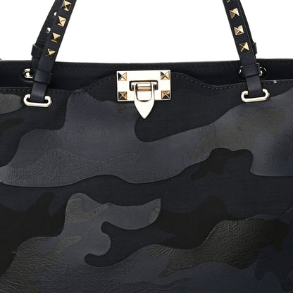 Valentino Garavani Nappa Canvas Camouflage Medium Rockstud Tote Marine 11 of 14