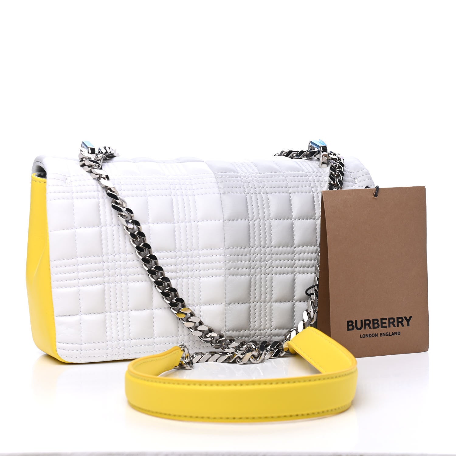 Burberry Lambskin Quilted Small Lola Bag White Grey Yellow 2 of 6
