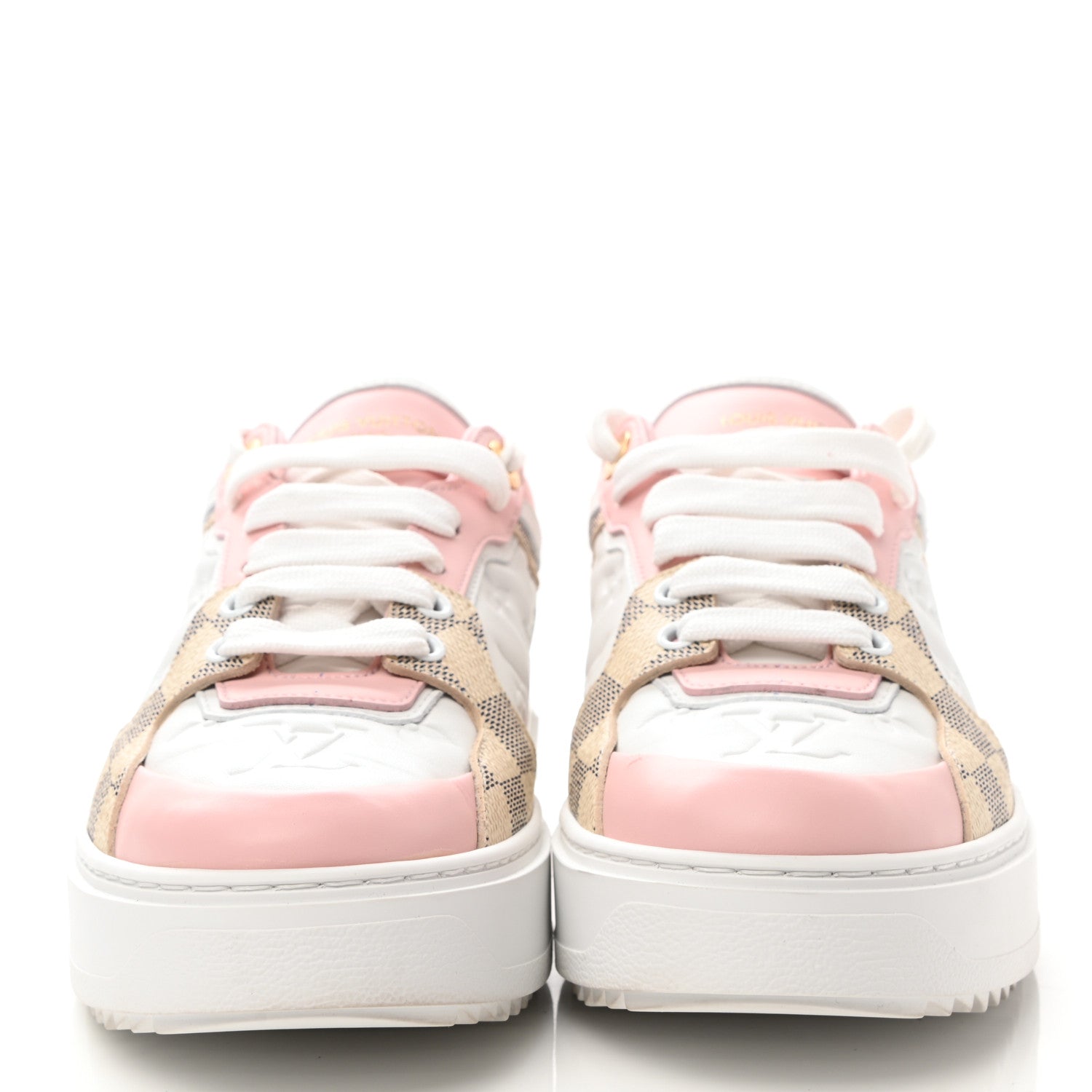 Louis Vuitton Monogram Embossed Calfskin Damier Azur Time Out Sneakers 39 Rose Clair Pink 2 of 9