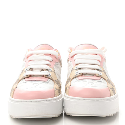 Louis Vuitton Monogram Embossed Calfskin Damier Azur Time Out Sneakers 39 Rose Clair Pink 2 of 9