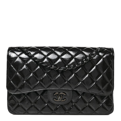 Chanel Shiny Distressed Calfskin Quilted Jumbo Double Flap So Black 1 of 10