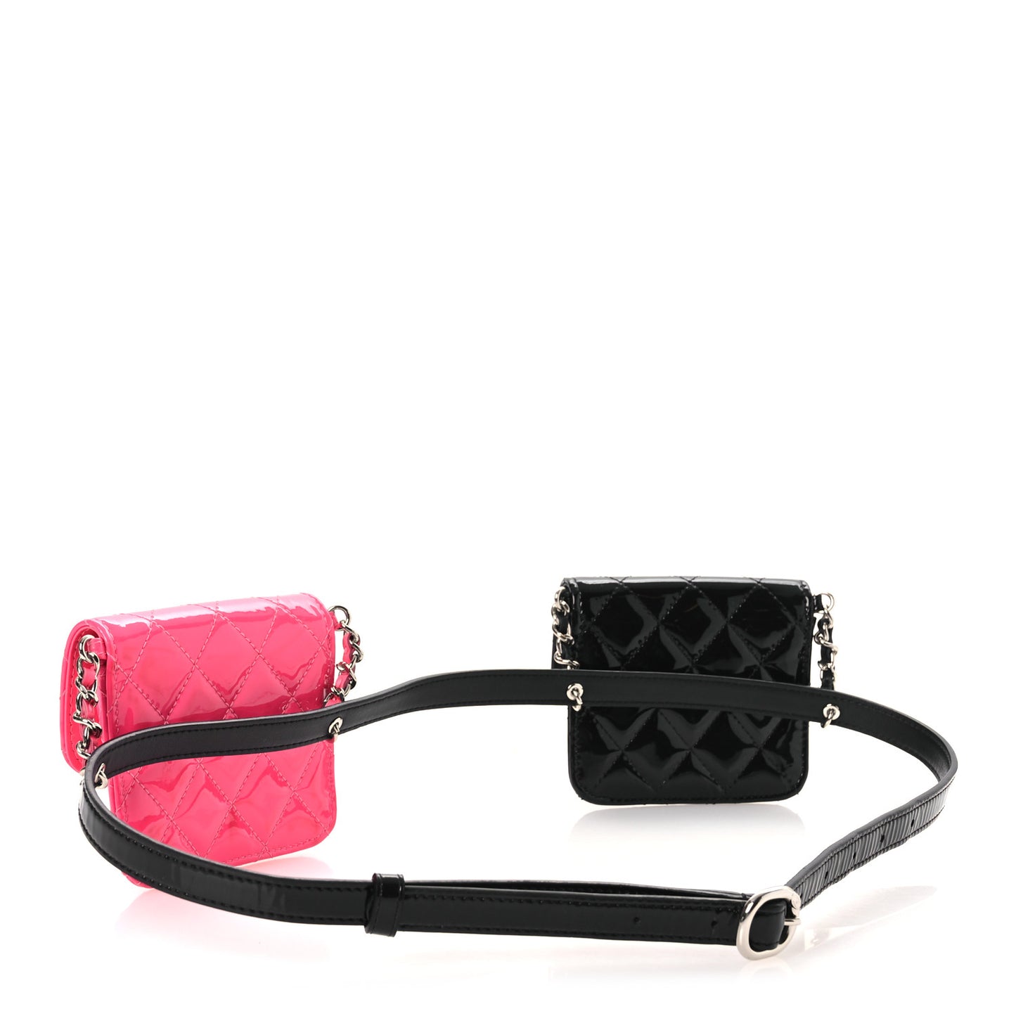 Patent Quilted Belt In Love Double Mini Flap Waist Bag Black Pink