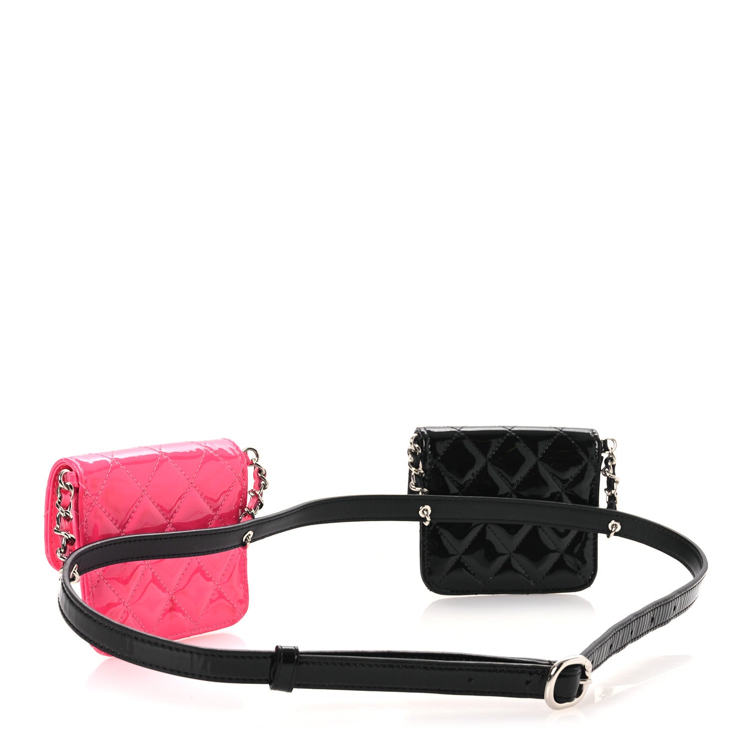 Chanel Patent Quilted Belt In Love Double Mini Flap Waist Bag Black Pink 2 of 16