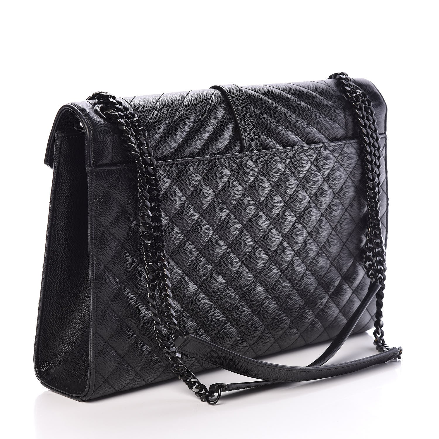Saint Laurent Grain De Poudre Textured Mixed Matelasse Large Triquilt Monogram Monochrome Satchel Black 3 of 9