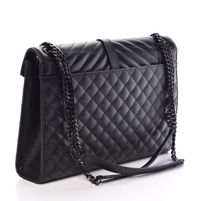 Saint Laurent Grain De Poudre Textured Mixed Matelasse Large Triquilt Monogram Monochrome Satchel Black 3 of 9