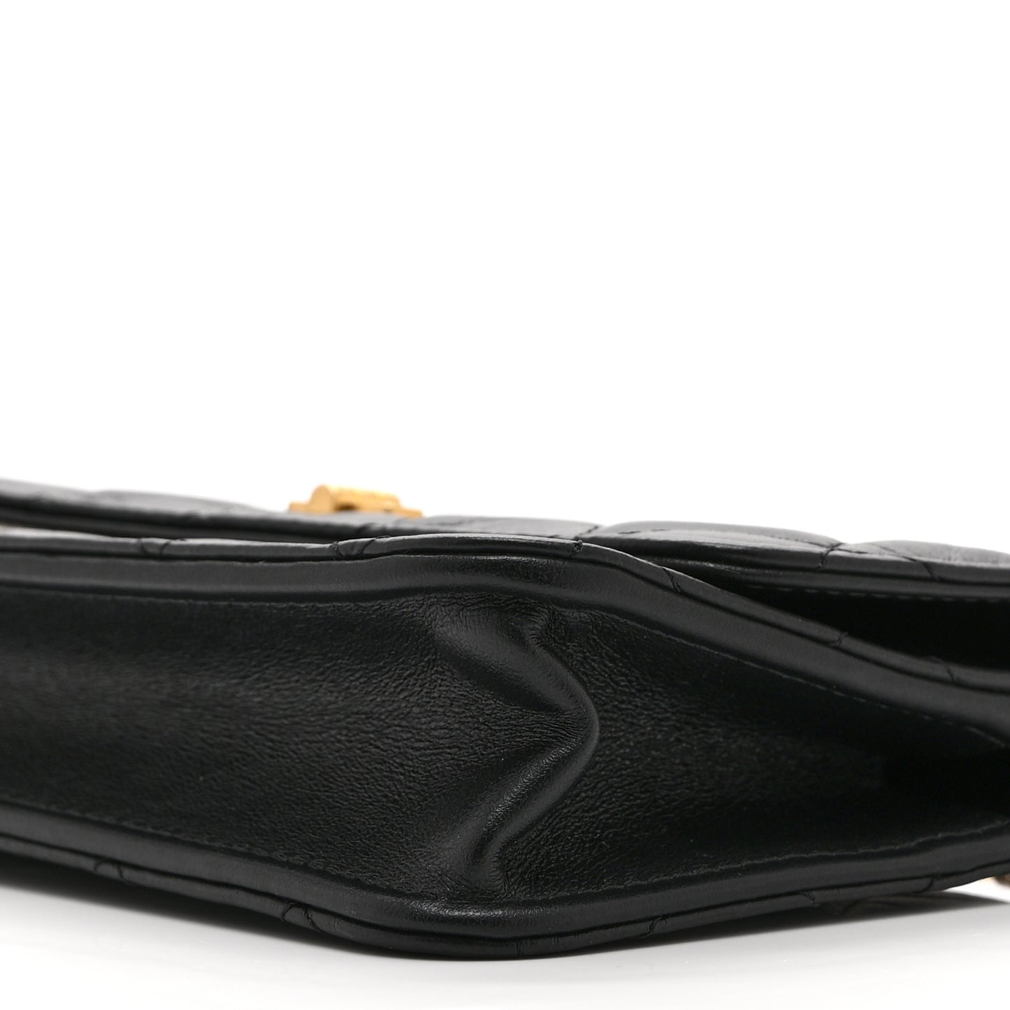 Aged Calfskin Quilted Reissue Flap Phone Holder With Chain Black