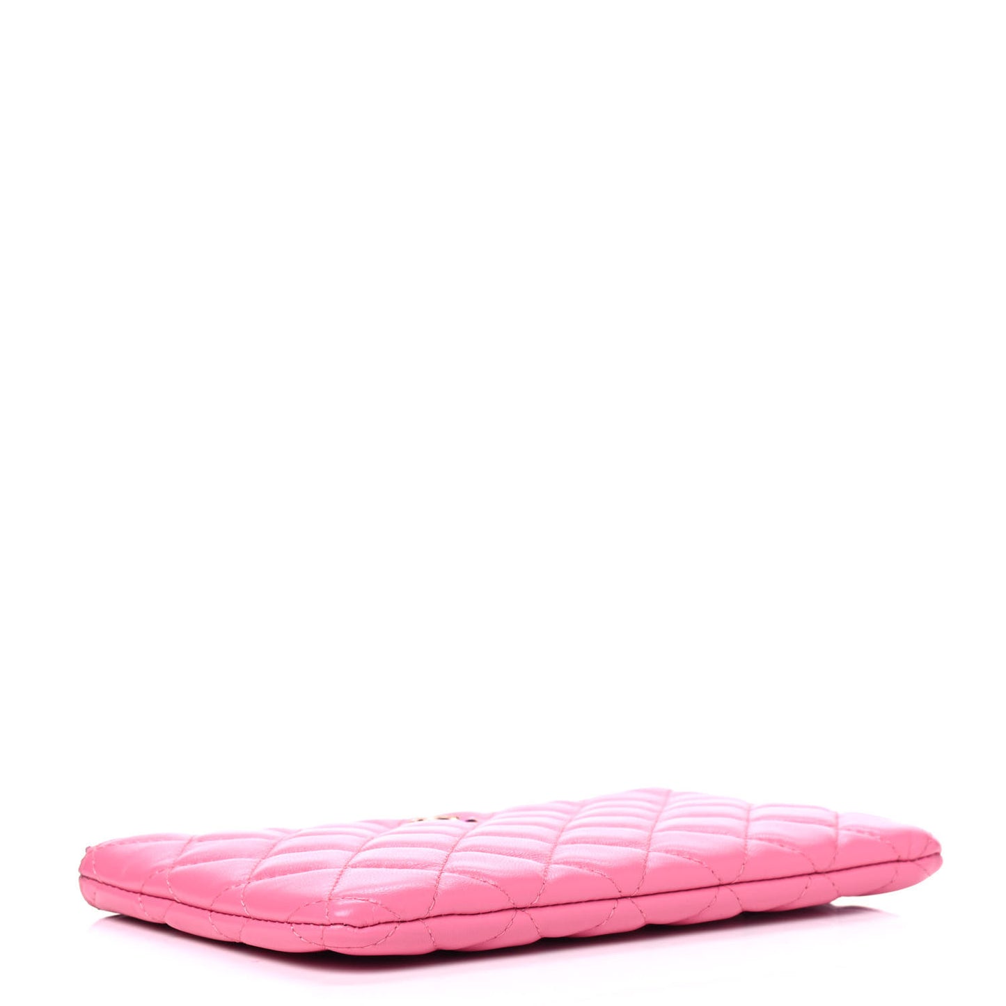 Lambskin Quilted Zipped Pouch Pink Yellow