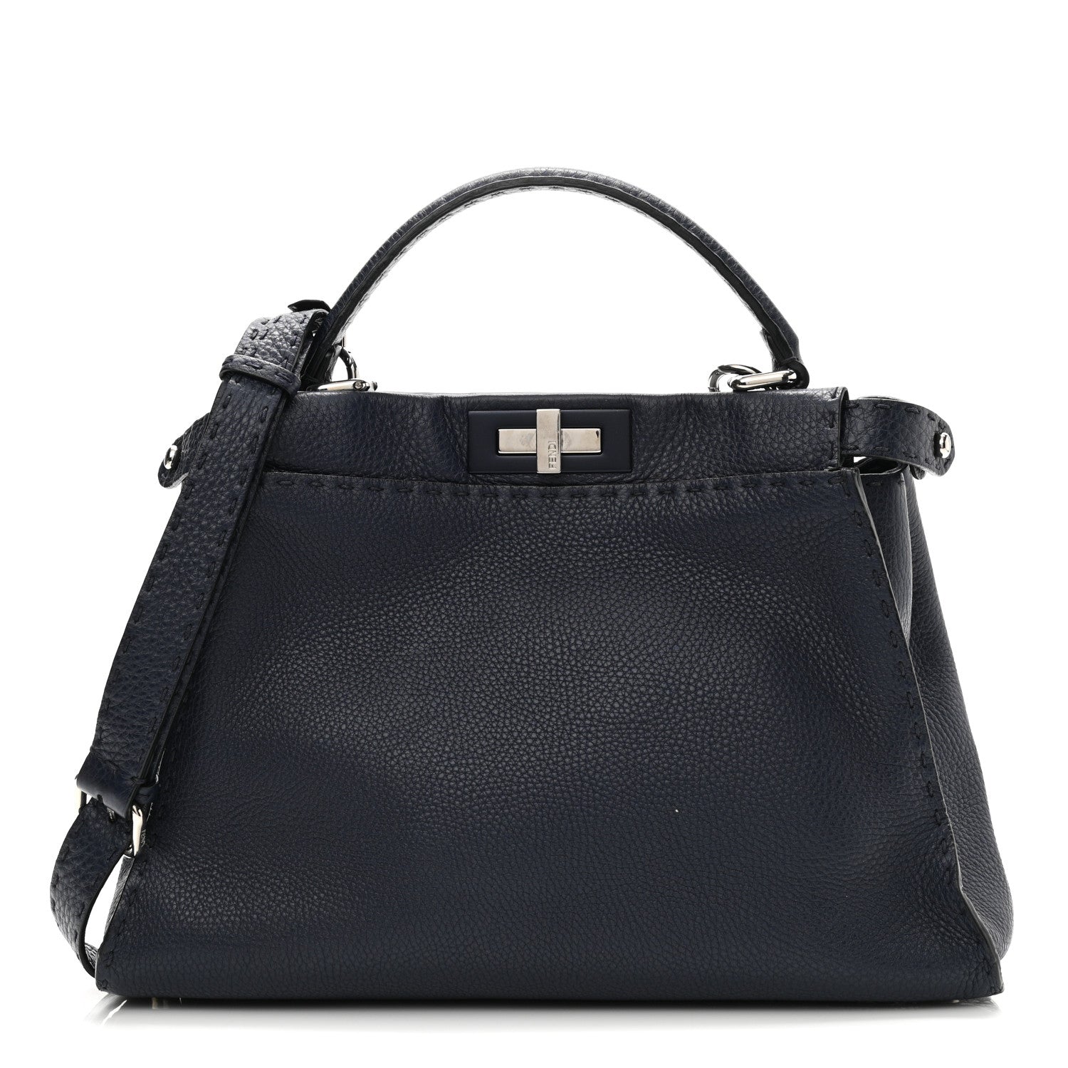 Fendi Cuoio Romano Selleria Medium Peekaboo Iconic Satchel Blue Notte 1 of 11