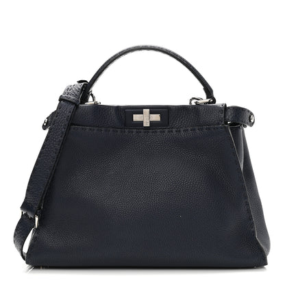 Fendi Cuoio Romano Selleria Medium Peekaboo Iconic Satchel Blue Notte 1 of 11