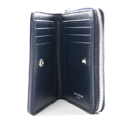 Saint Laurent Grain De Poudre Matelasse Chevron Monogram Compact Zip Around Wallet Deep Marine 5 of 7