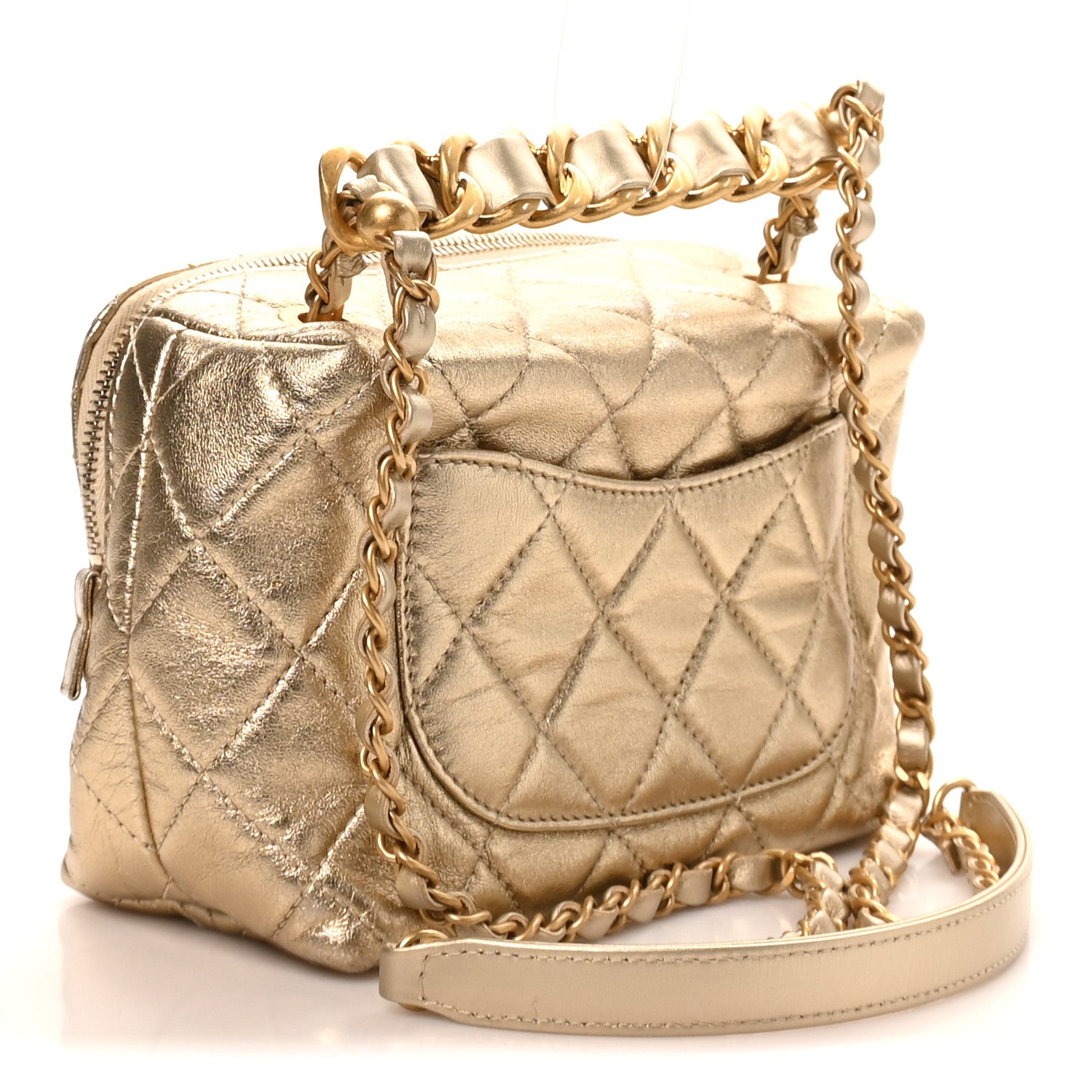 Chanel Metallic Lambskin Quilted Mini Bowling Bag Gold 1842475