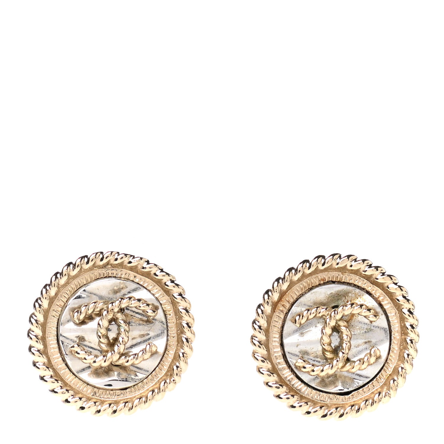 Chanel Twisted CC Round Earrings Gold Silver 1 of 5