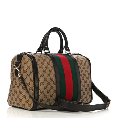 Gucci Monogram Selleria Calfskin Vintage Web Medium Boston Beige Ebony Cocoa 2 of 13