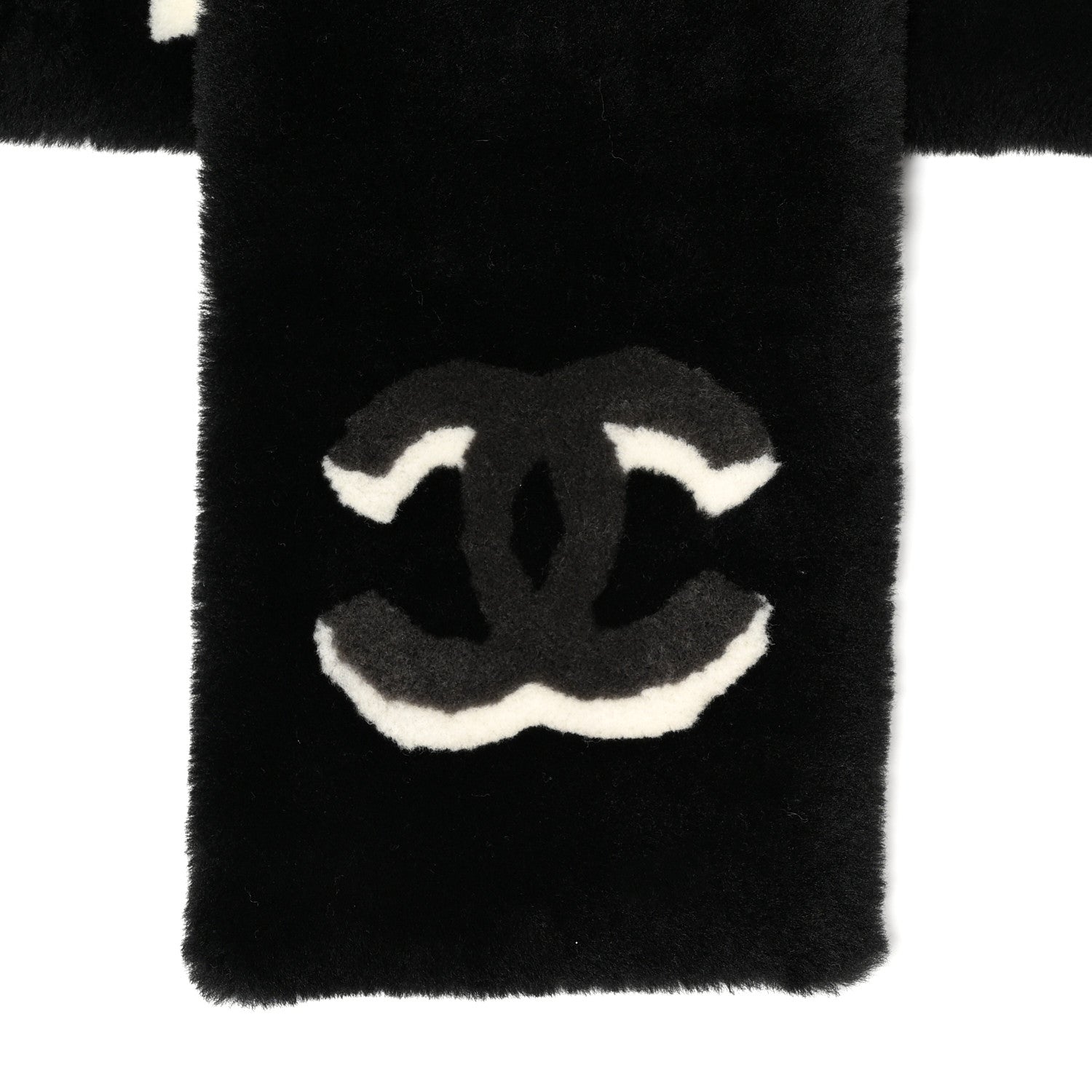 Chanel Shearling Cashmere CC Scarf Black White 2 of 3