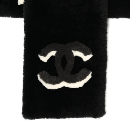 Chanel Shearling Cashmere CC Scarf Black White 2 of 3