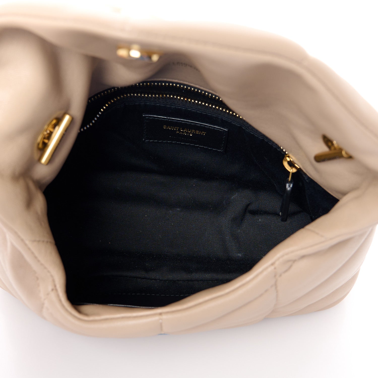 Saint Laurent Lambskin Quilted Toy Loulou Puffer Monogram Chain Satchel Dark Beige 5 of 12
