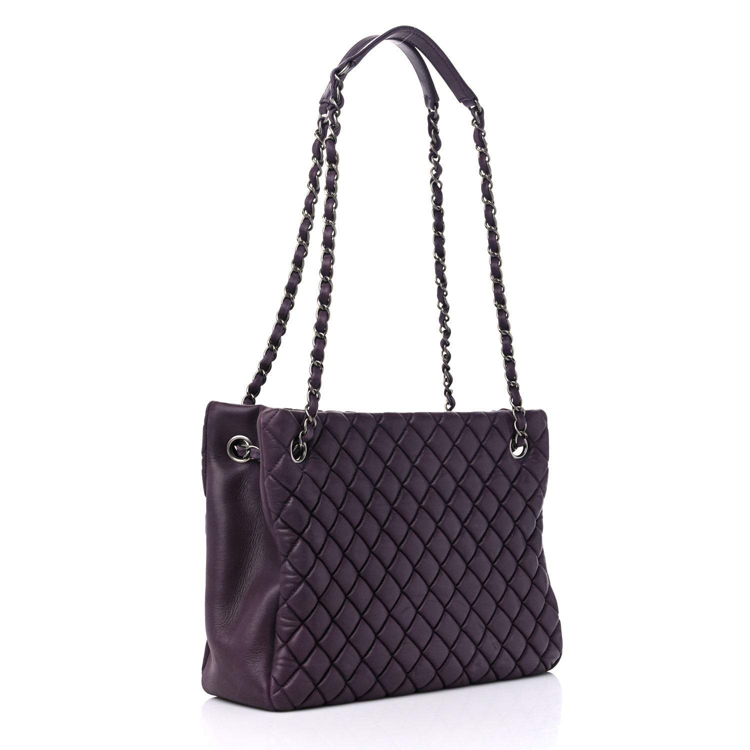 Chanel Iridescent Calfskin New Bubble Quilt Small Tote Plum 3 of 12