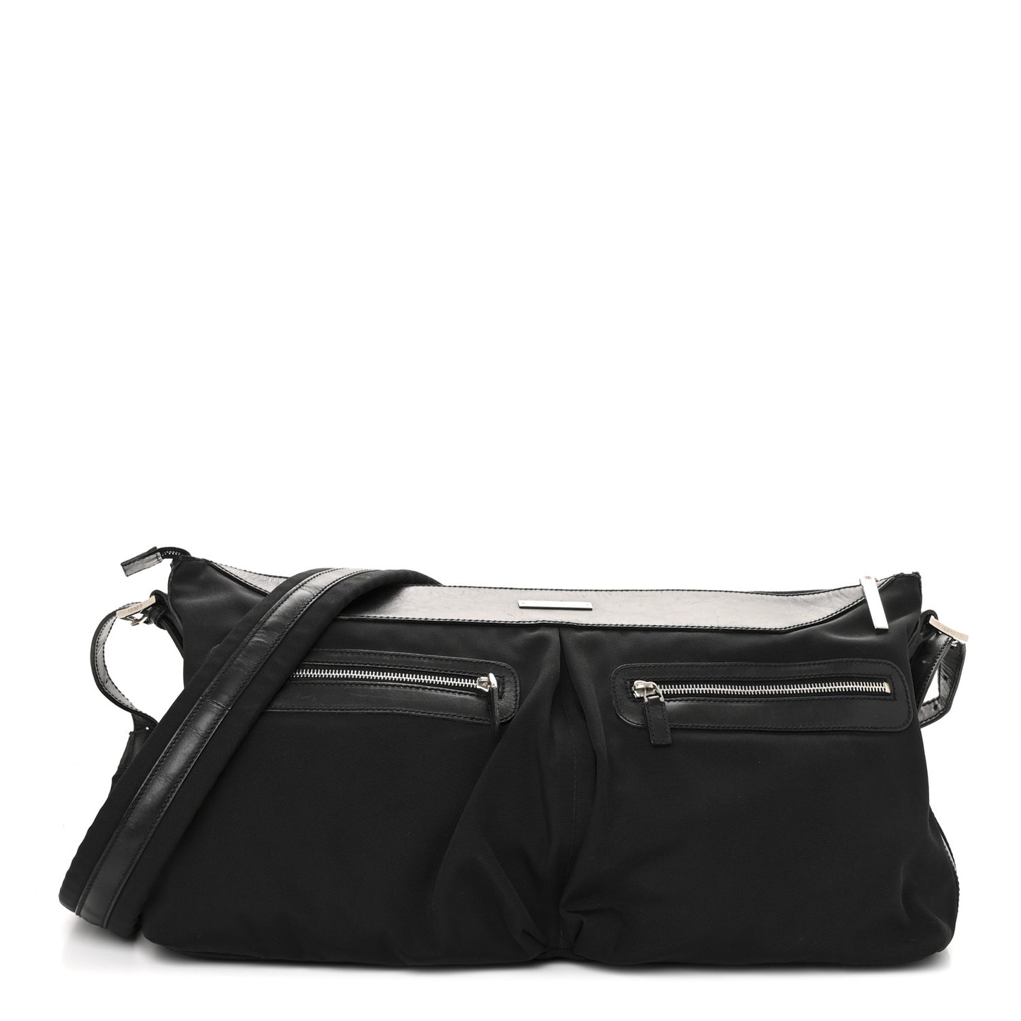 Nylon Calfskin Large Messenger Bag Black