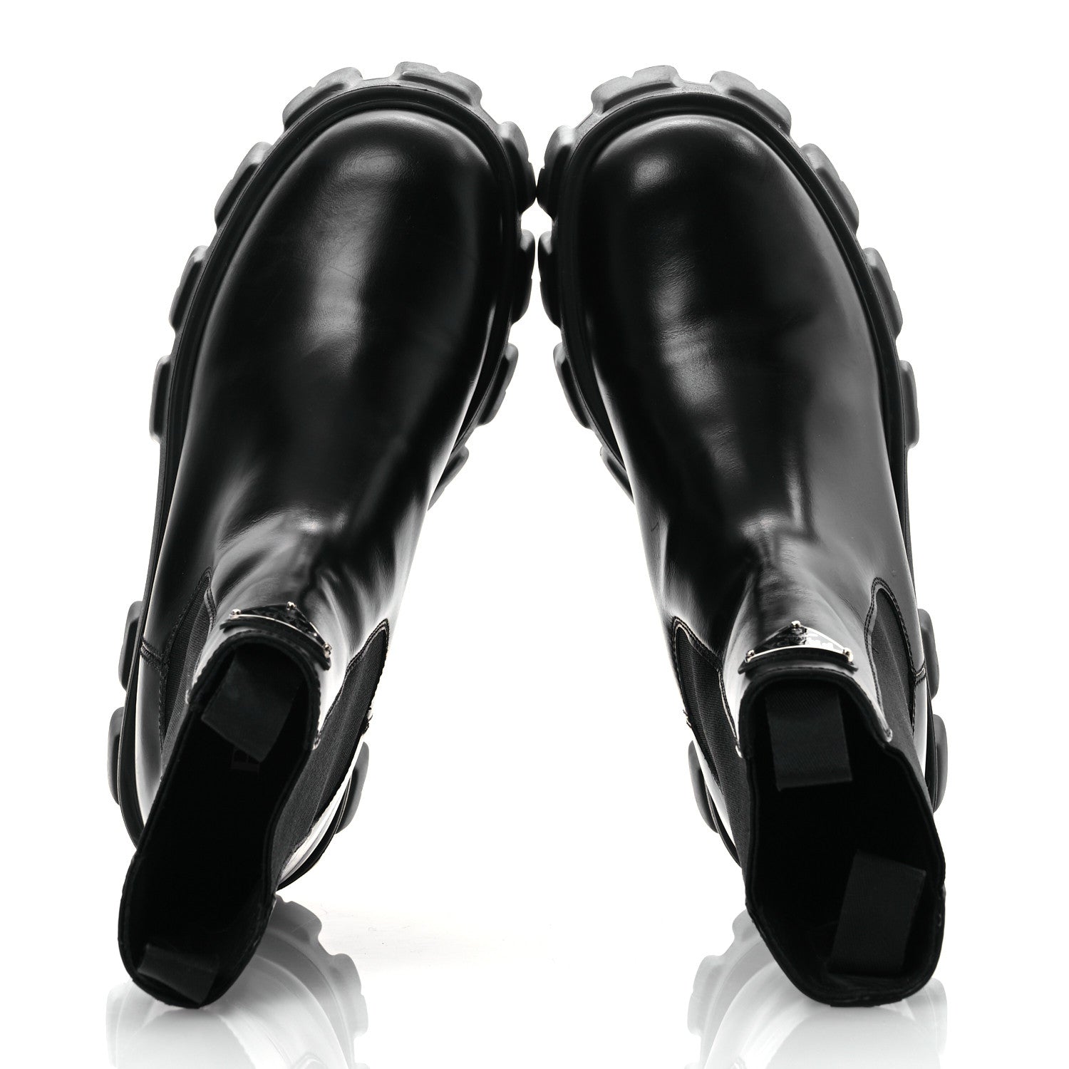 Prada Spazzolato Rois Triangle Monolith Chelsea 55mm Boots 39 Black 2 of 11