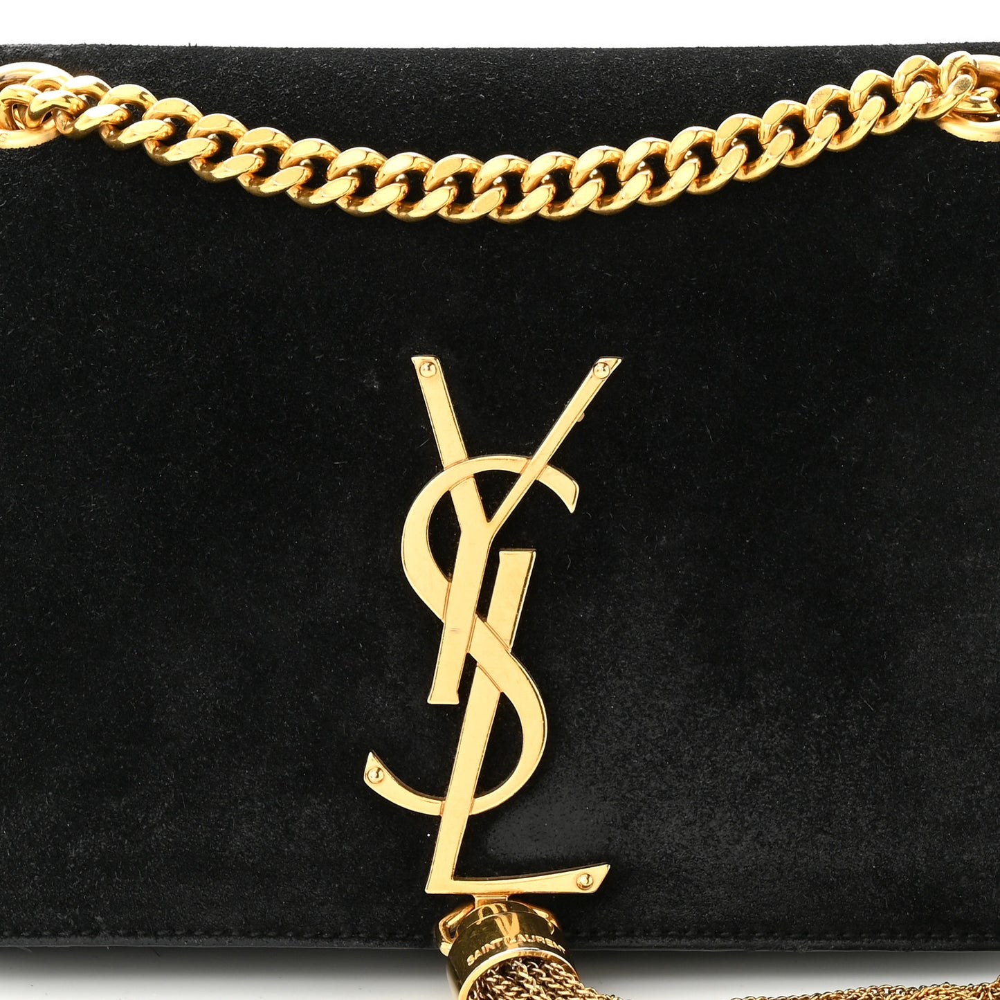 Suede Small Classic Monogram Kate Tassel Satchel Black