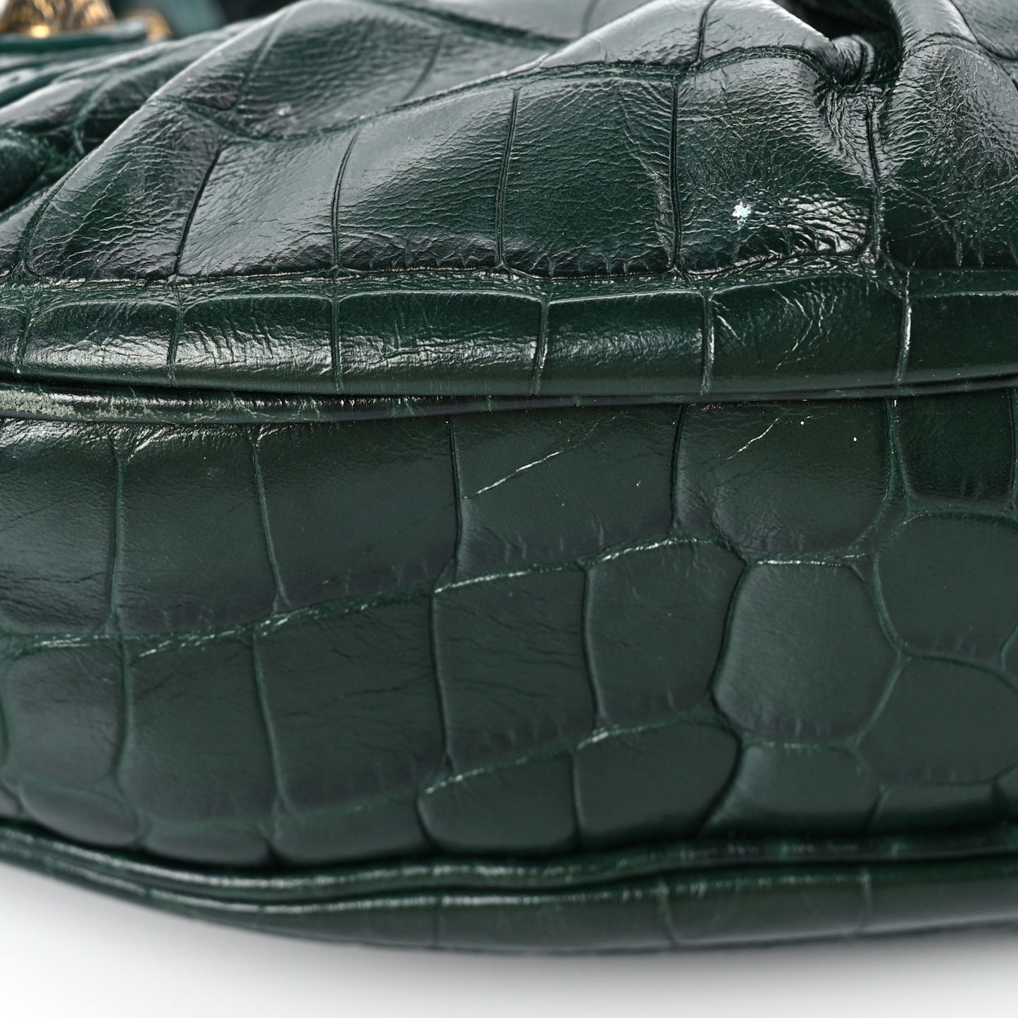 Extra Supple Calfskin Crocodile Embossed Le Cagole Shoulder Bag XS Forest Green