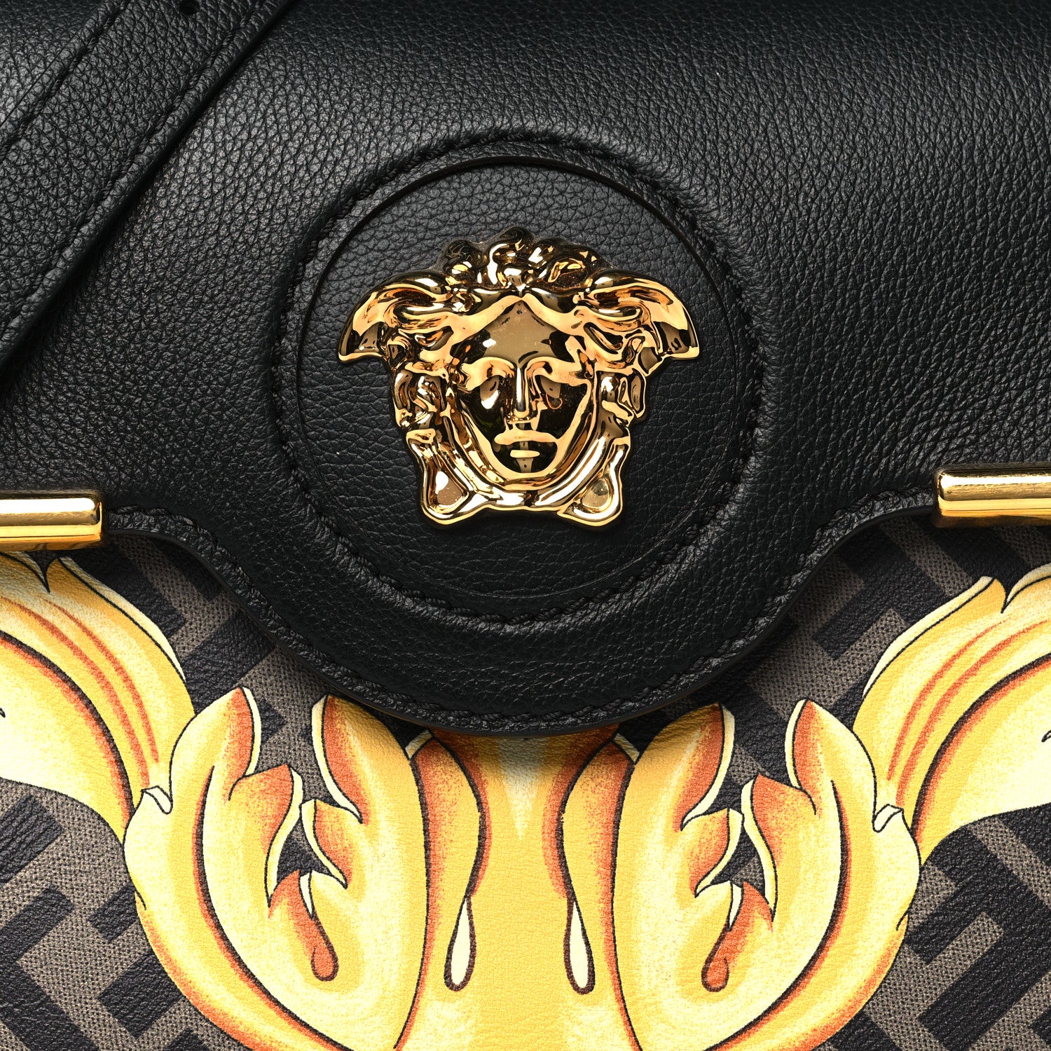 Versace X FENDI Grained Calfskin Fendace La Medusa Medium Top Handle Bag Black Multicolor 7 of 9